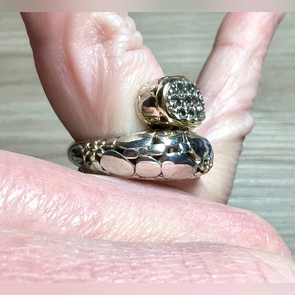 Designer Hallmarked Sterling Silver White Topaz Cobblestone Bypass Ring, Size 6 - Picture 11 of 12